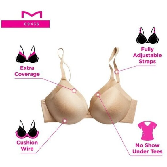 Maidenform Everyday Full Coverage Underwire T-Shirt Bra 09436 Black Size 34C - Picture 11 of 12